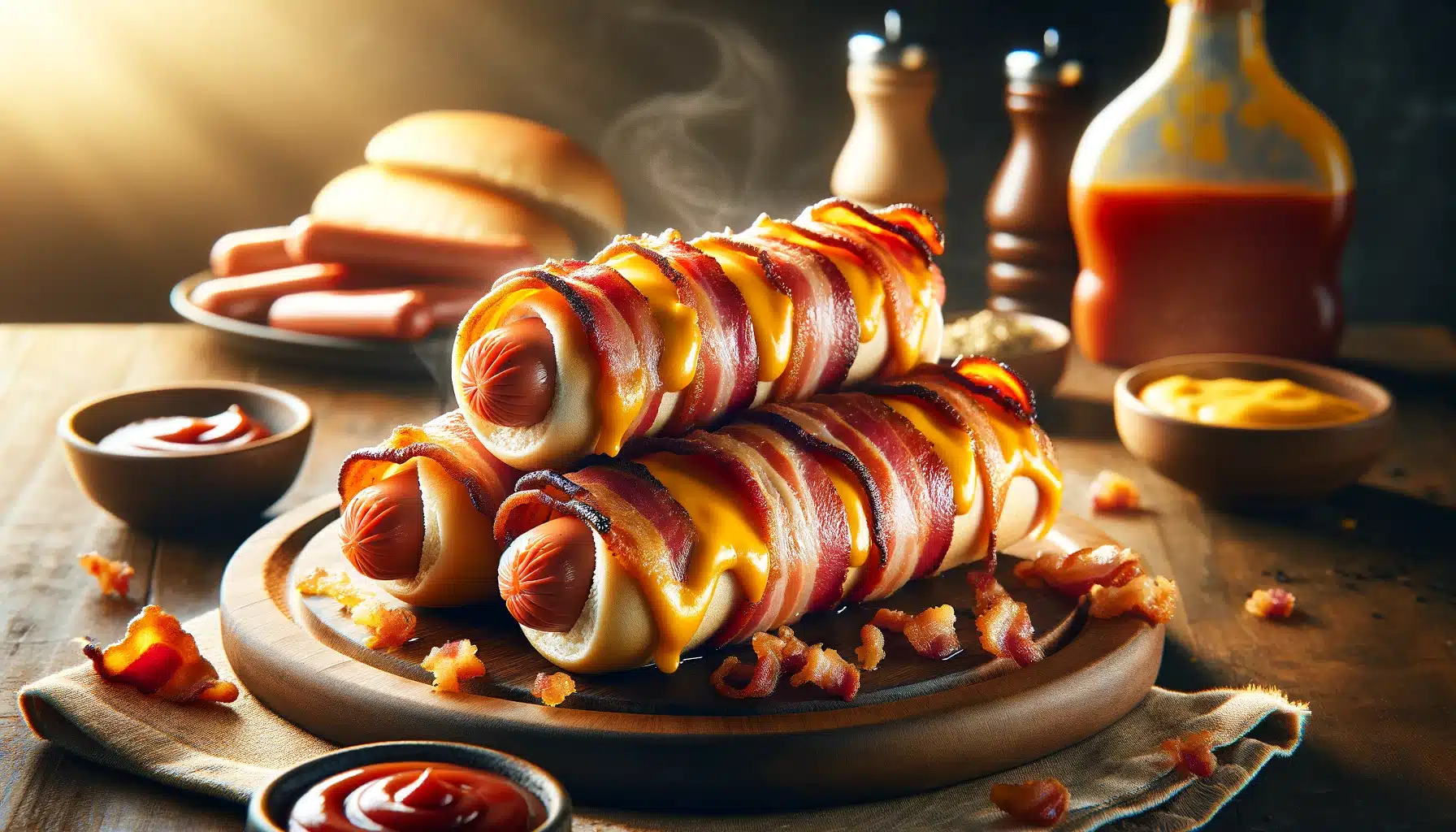 Cheese Stuffed Bacon Wrapped Hot Dogs