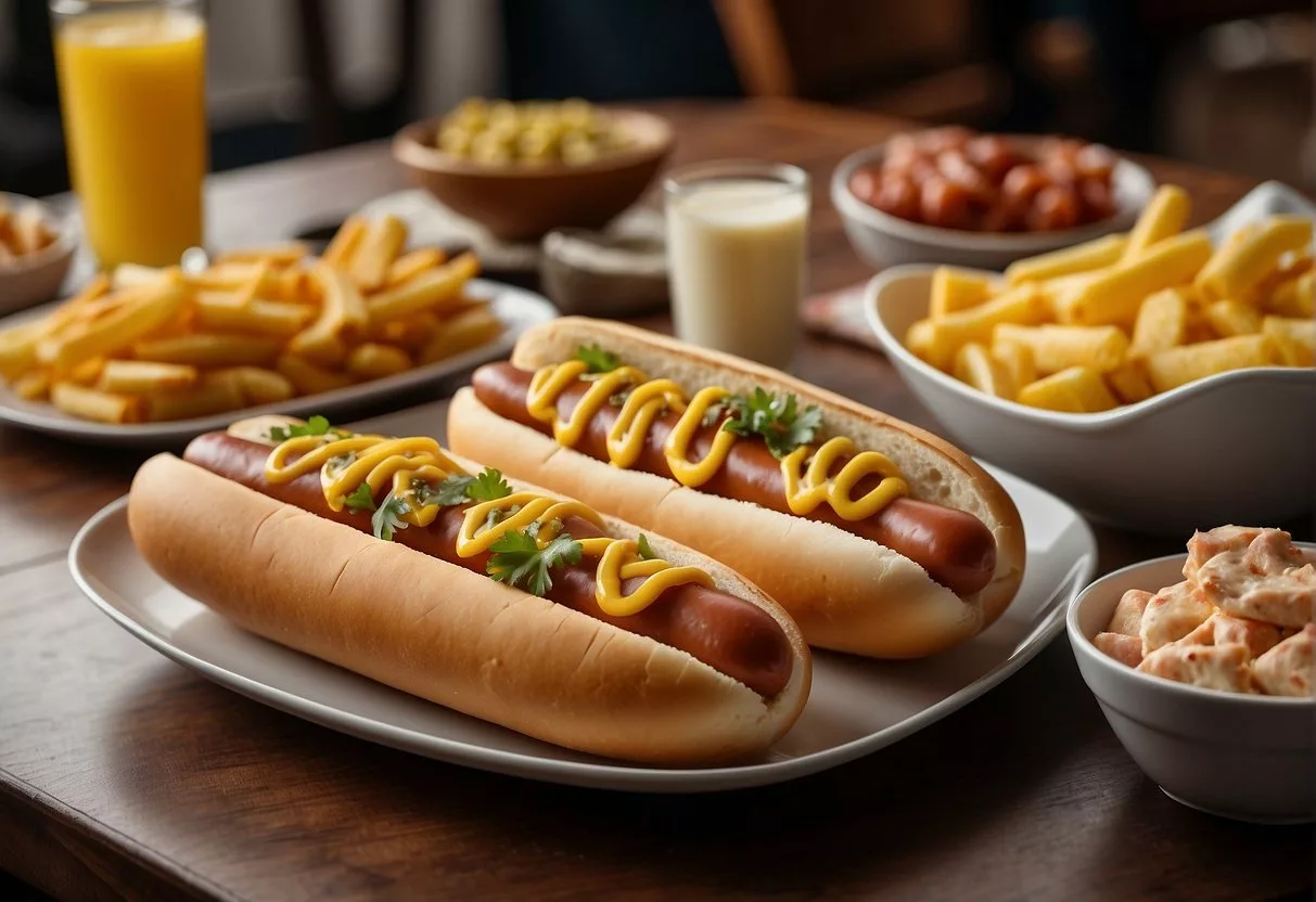 A table with hot dogs, a keto food list, and a nutrition label