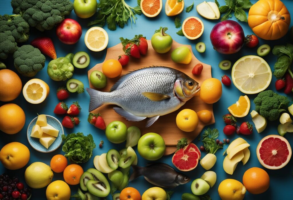 fish and other food on a table