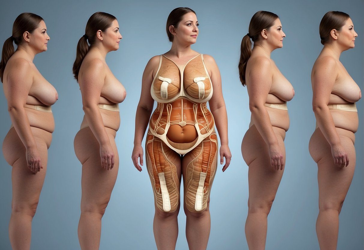 A diagram showing the progression of lipedema, with an emphasis on the anorexic subtype, could be depicted with a series of medical illustrations showcasing the characteristic symptoms and stages of the condition