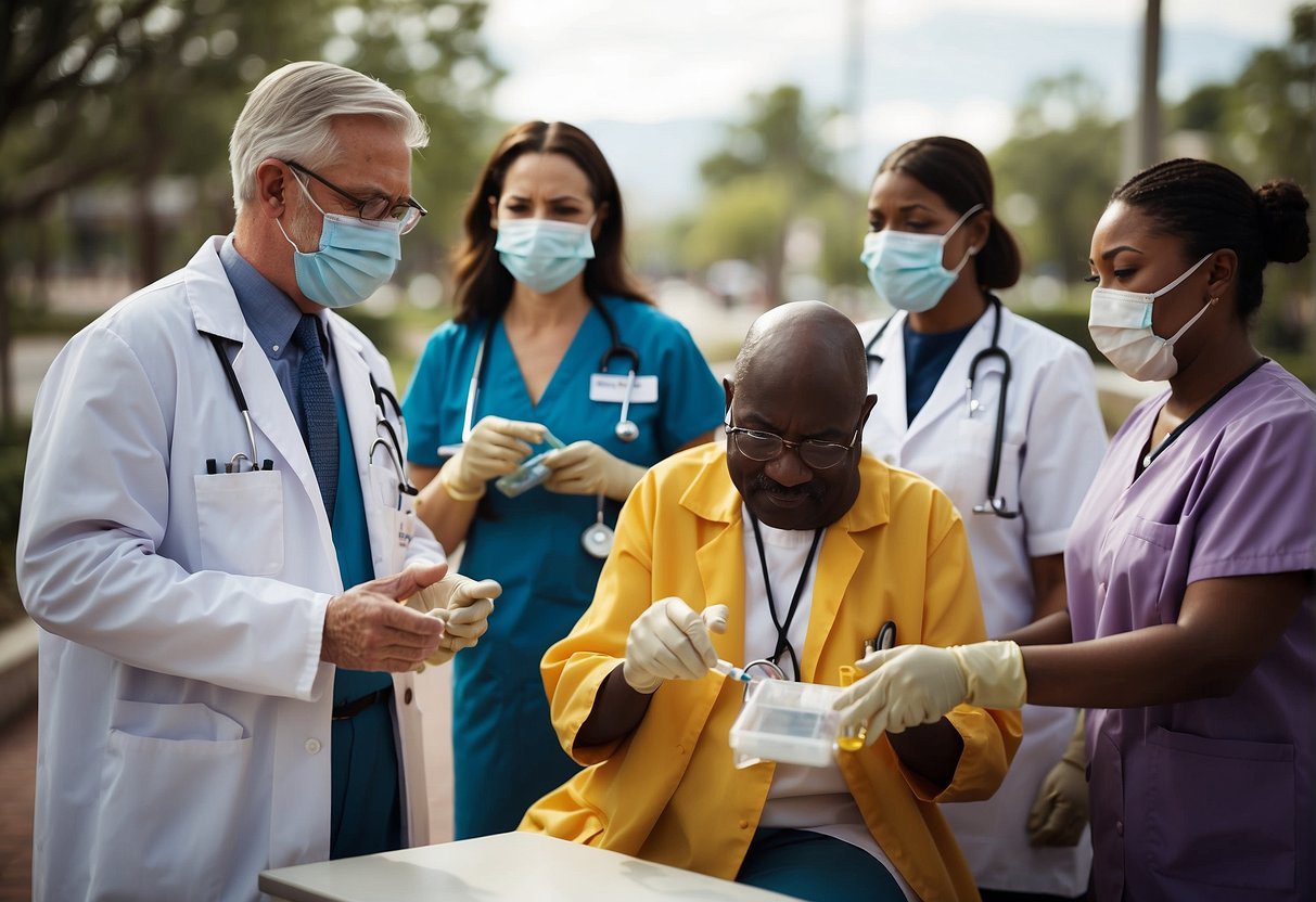 A group of healthcare professionals engage in community education and vaccination programs to prevent diseases