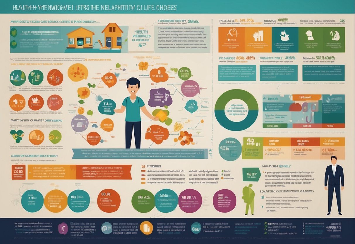 A colorful infographic showing various primary prevention strategies in preventive medicine, such as healthy lifestyle choices and vaccination campaigns