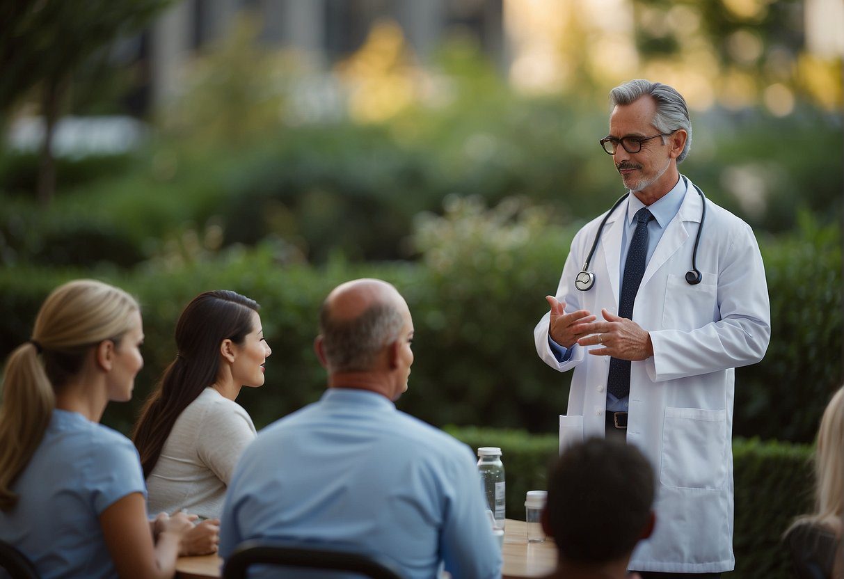 A doctor educates a group on healthy lifestyle choices to prevent disease