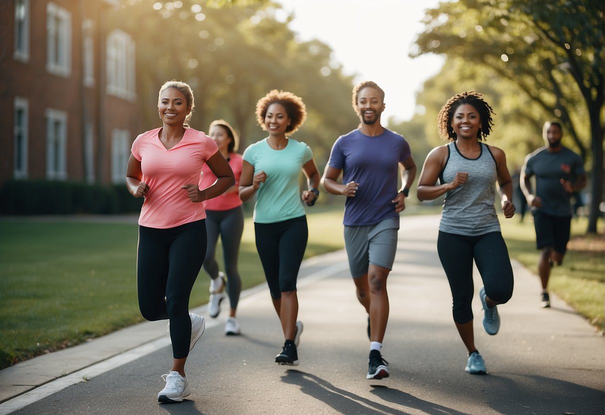 A group of people engaging in tertiary prevention activities, such as exercise and healthy eating, to improve population health and prevent disease spread