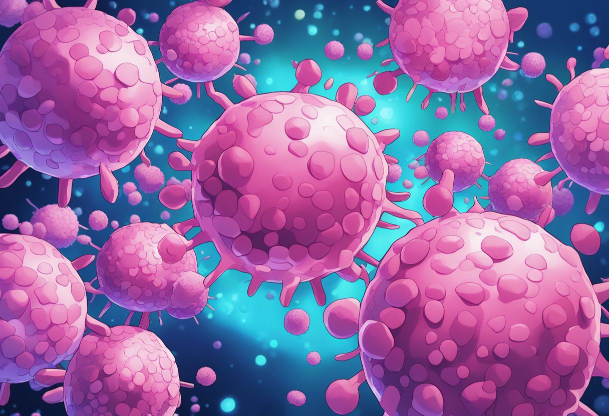 A group of diverse breast cancer cells are shown, with a focus on the triple-negative subtype, highlighting its unique characteristics and differences from other types