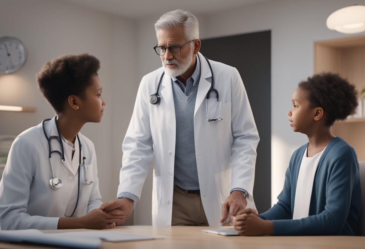 A doctor explaining risks of lung cancer screening to a patient's family