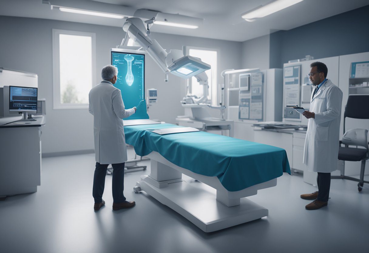 A doctor performs a prostate cancer screening using a blood test and digital rectal exam