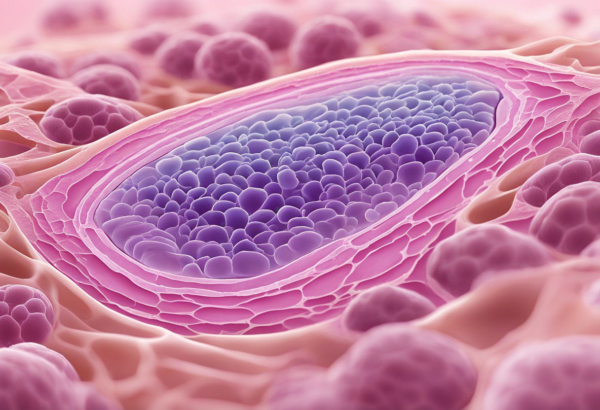 A microscope slide showing a cross-section of skin tissue with a focus on the triple-negative breast cancer (TNBC) cells present