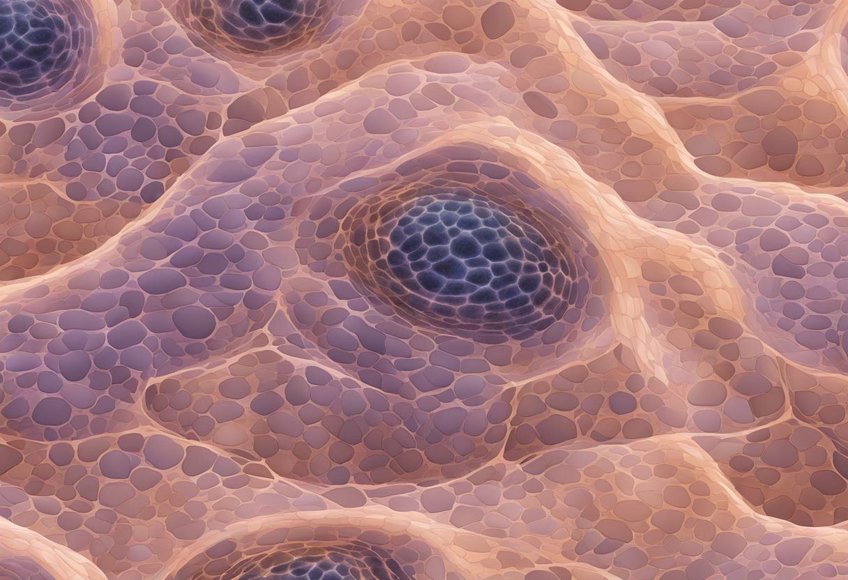 A close-up of skin with dark patches and uneven texture, depicting TNBC (triple-negative breast cancer) manifestation