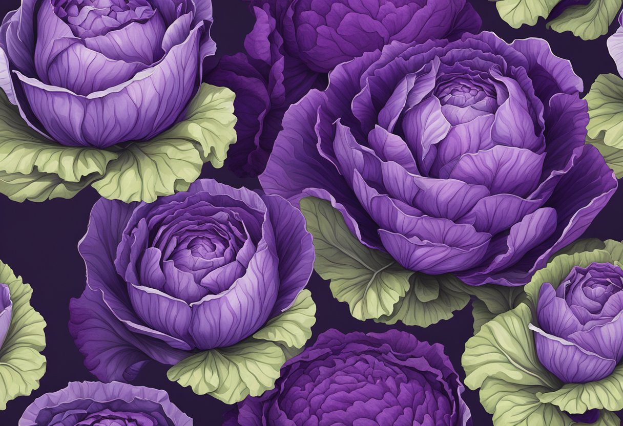 A vibrant purple cabbage stands out among other cabbage varieties, showcasing its unique color and texture