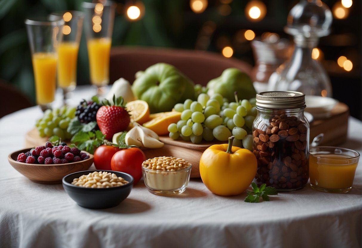 A table with various aphrodisiac foods arranged attractively for women