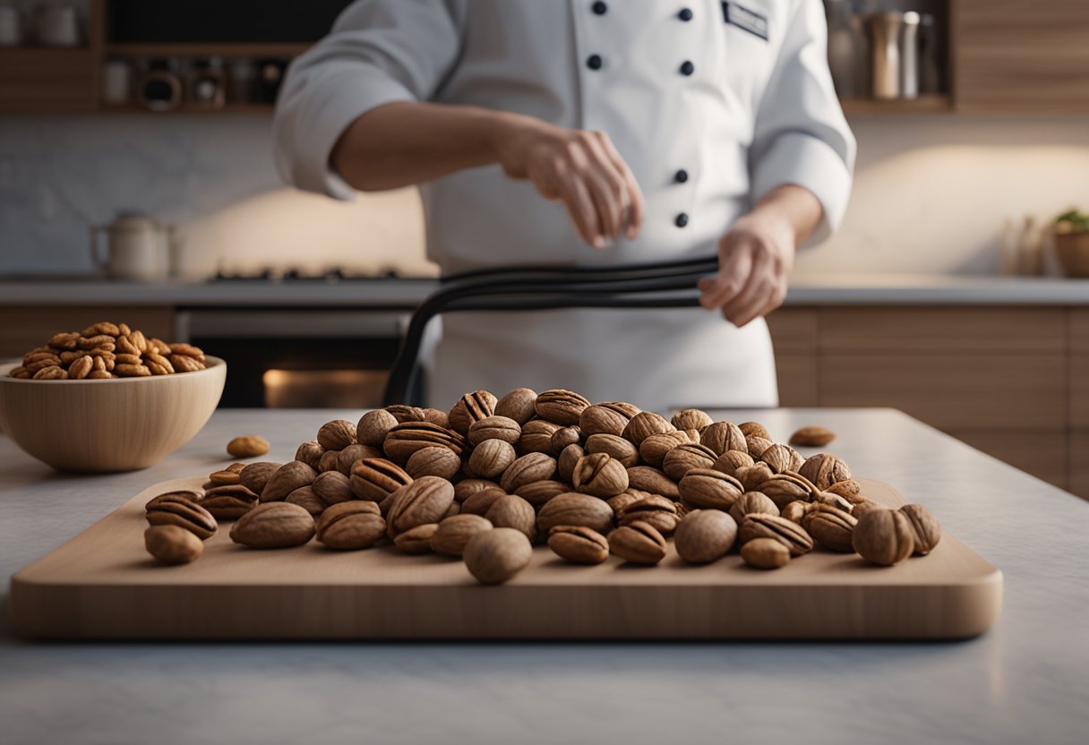 A chef compares pecans and walnuts, highlighting their nutritional benefits