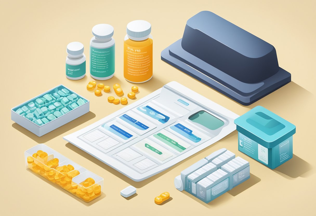 A1C test kit and vitamin D supplement on a clean, organized desk