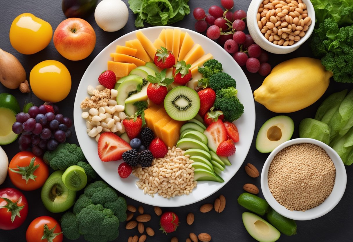 A colorful plate with healthy foods: fruits, vegetables, whole grains, and lean proteins, representing the Mayo Clinic diet