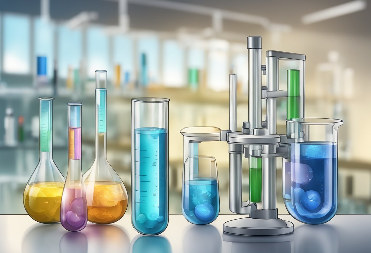 A laboratory setting with test tubes and scientific equipment showcasing the relationship between chromium and vanadium in managing diabetes