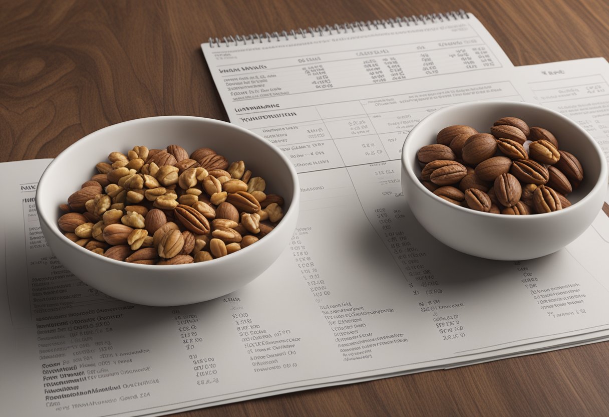 A table displaying pecan and walnut nutritional information side by side
