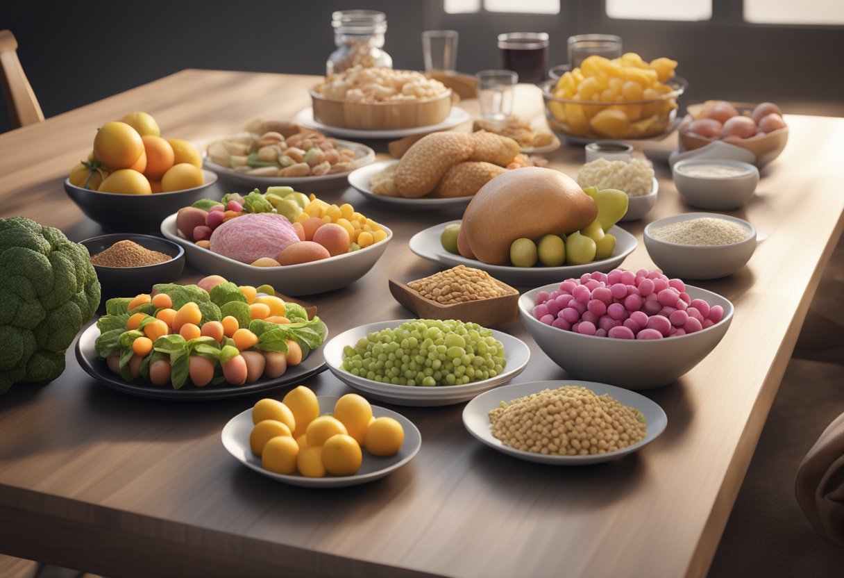 A table with various food groups and a diagram showing the impact of diet on triple-negative breast cancer cells