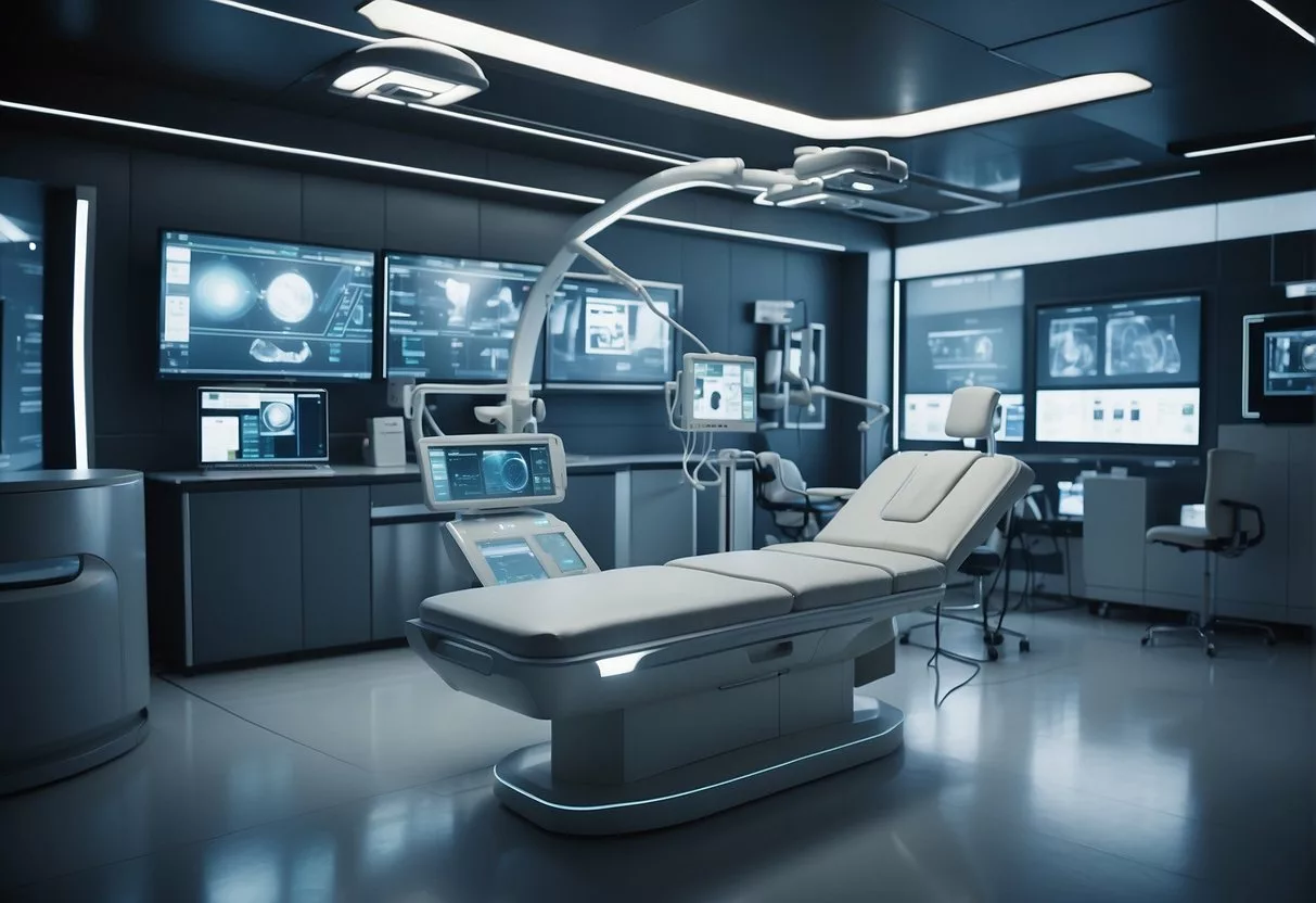 A futuristic telemedicine center with advanced technology and preventive medicine equipment