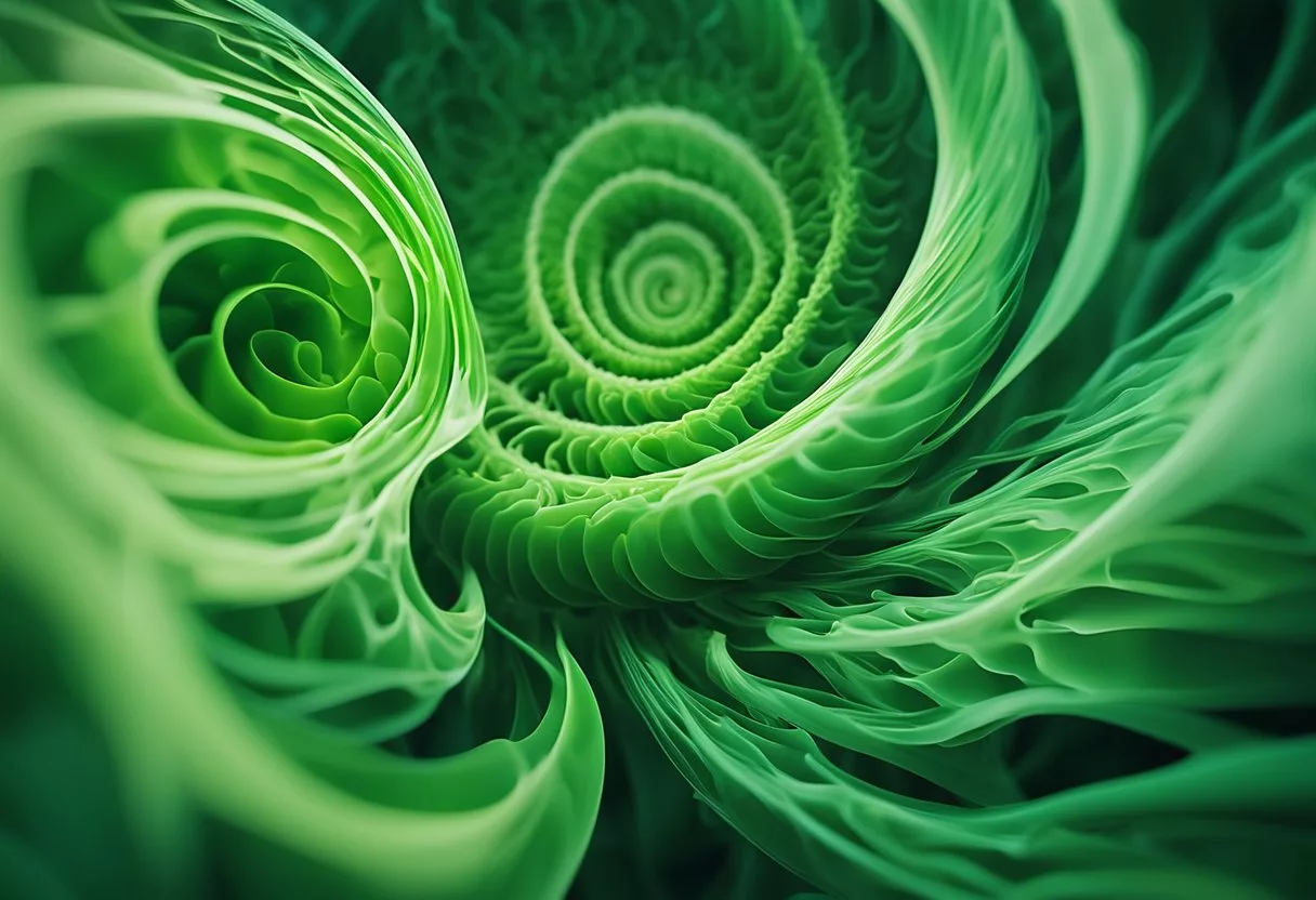 A swirling, abstract image of the digestive system with vibrant green tones, representing the effects of artichoke leaf extract