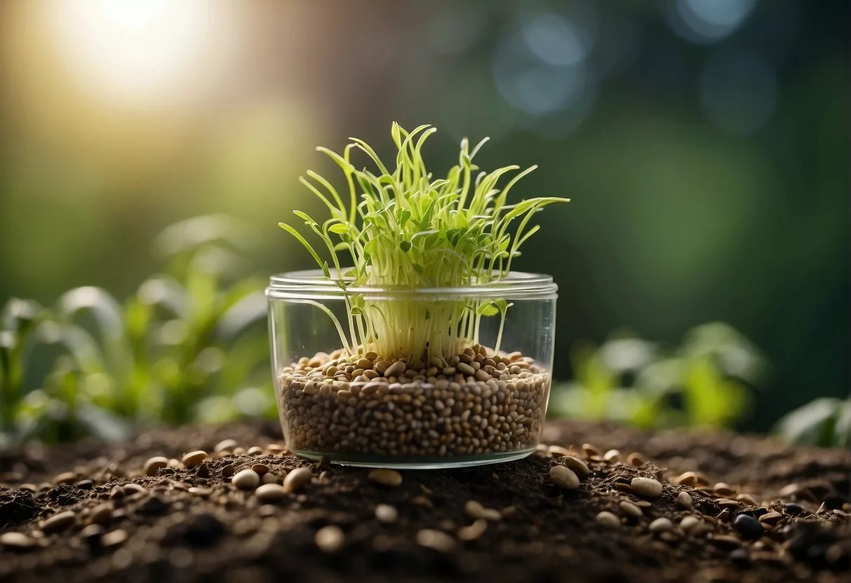 Probiotics seeds sprout and grow, surrounded by a healthy and nourishing environment