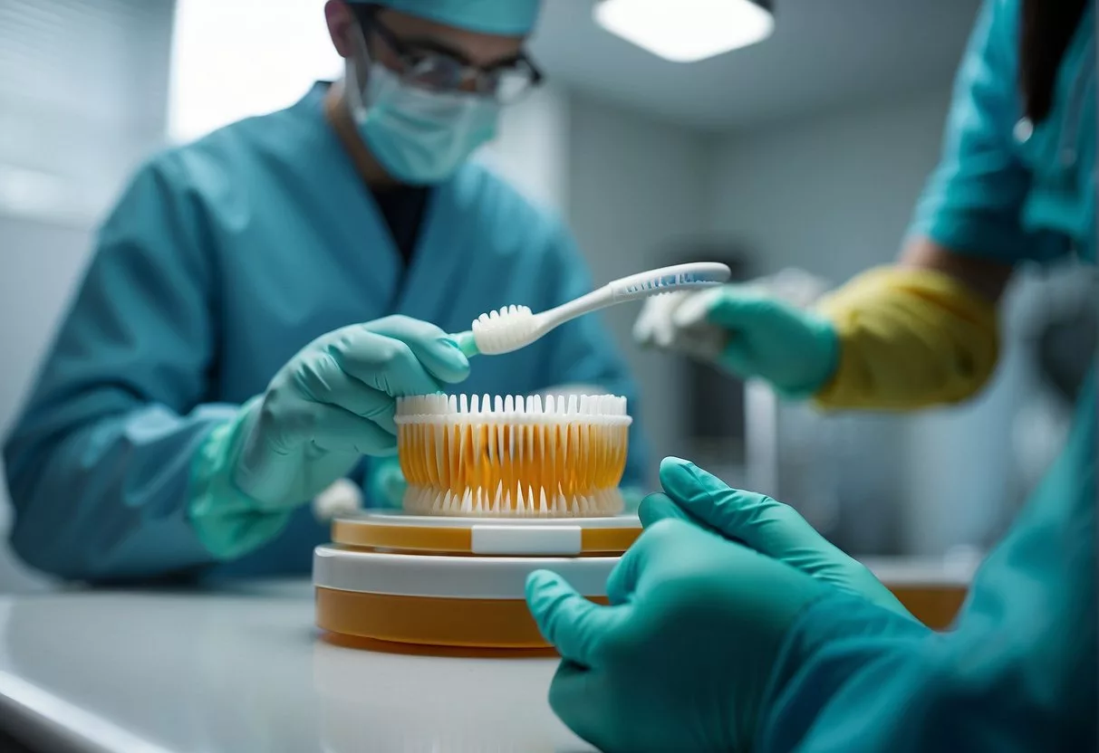 A dentist applies dental probiotics to a toothbrush