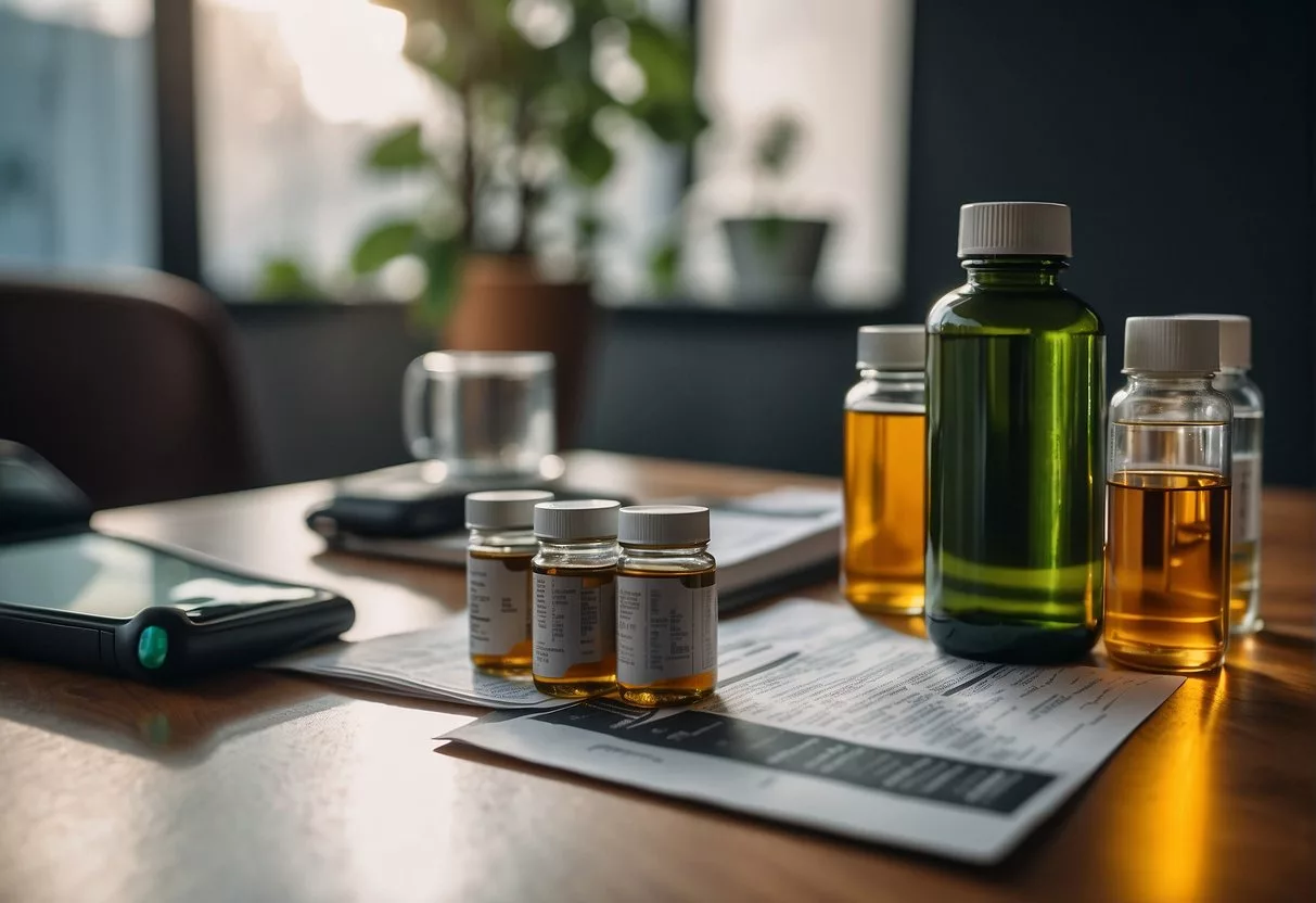 A table with various supplement bottles and a list of potential benefits and risks