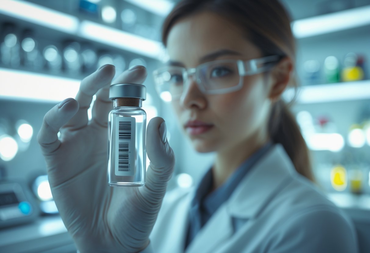 v2-10i3rv-1byjf - Preventive Medicine Daily A female scientist holding a DNA sample vial in a clinical lab, focused and surrounded by blurred laboratory equipment.
