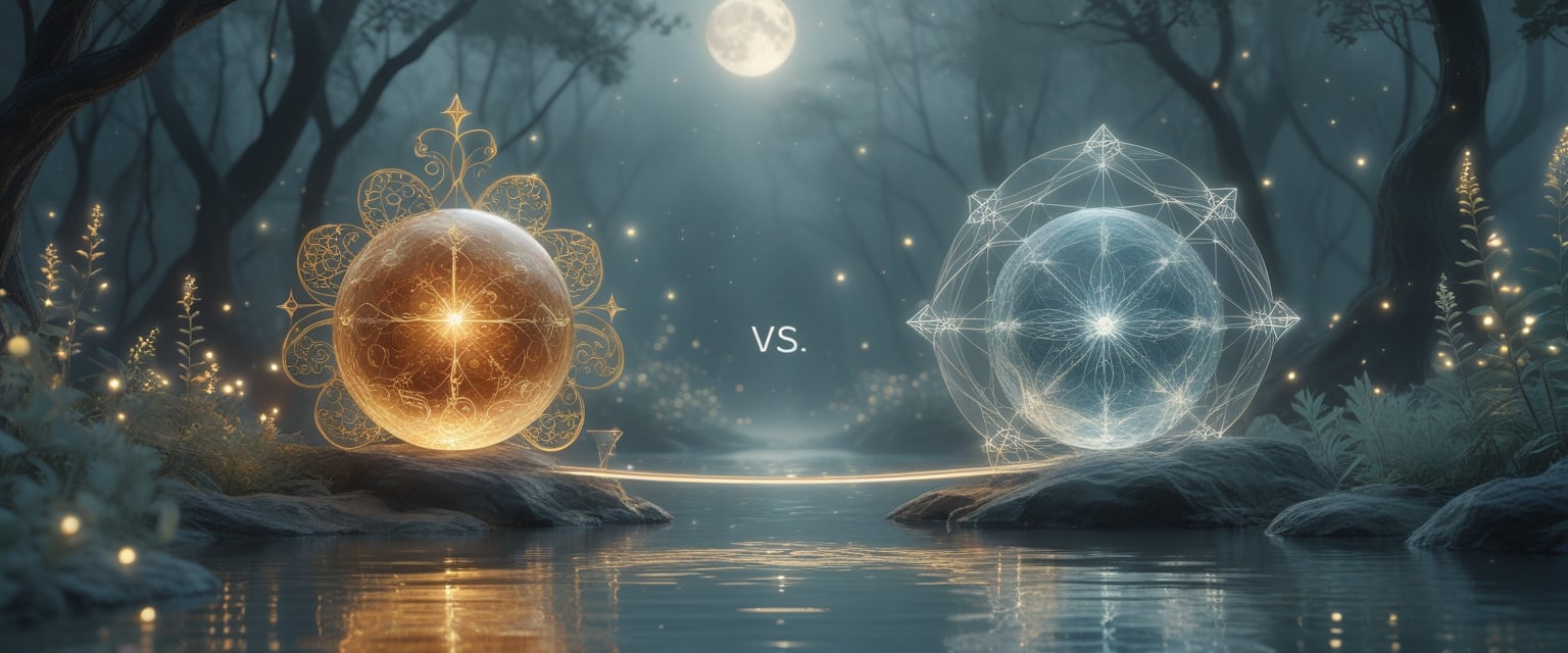 v2-10v6mb-aur5n - Preventive Medicine Daily Two glowing orbs floating in a misty forest clearing, connected by a shimmering bridge of light, surrounded by softly glowing plants and stars.