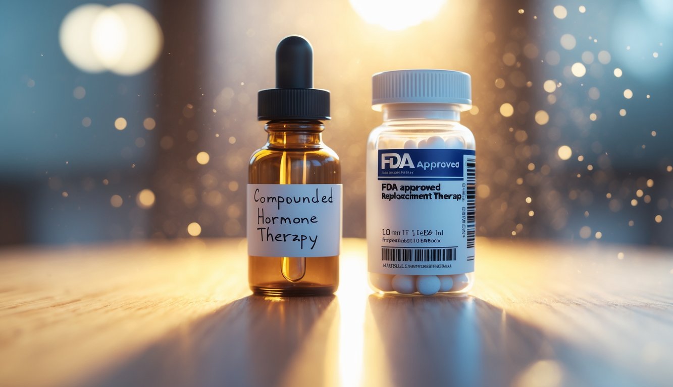 v2-10v7q6-weow5 - Preventive Medicine Daily Two medicine bottles on a wooden table, one with a handwritten label and dropper, the other with a professional printed label, side by side in soft natural light.