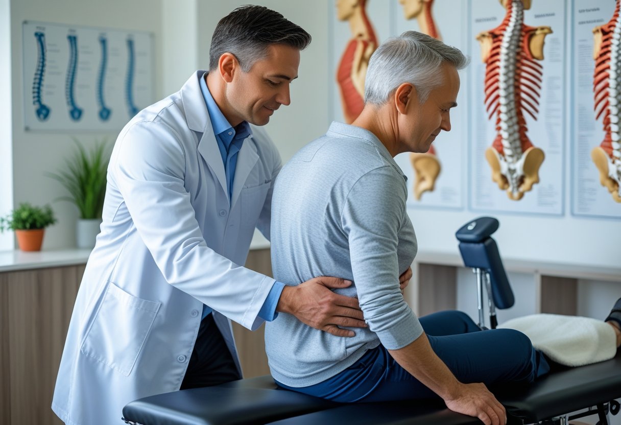 chiropractic - Preventive Medicine Daily A chiropractor adjusting the spine of a seated patient in a clean clinic setting.