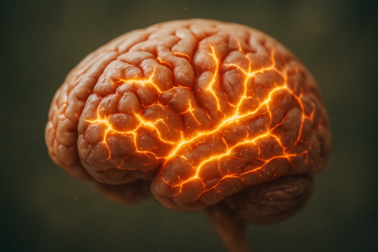v2-12nwa5-snbou - Preventive Medicine Daily Close-up of a human brain with glowing neural pathways highlighting dopamine activity, shown with detailed textures and soft background.