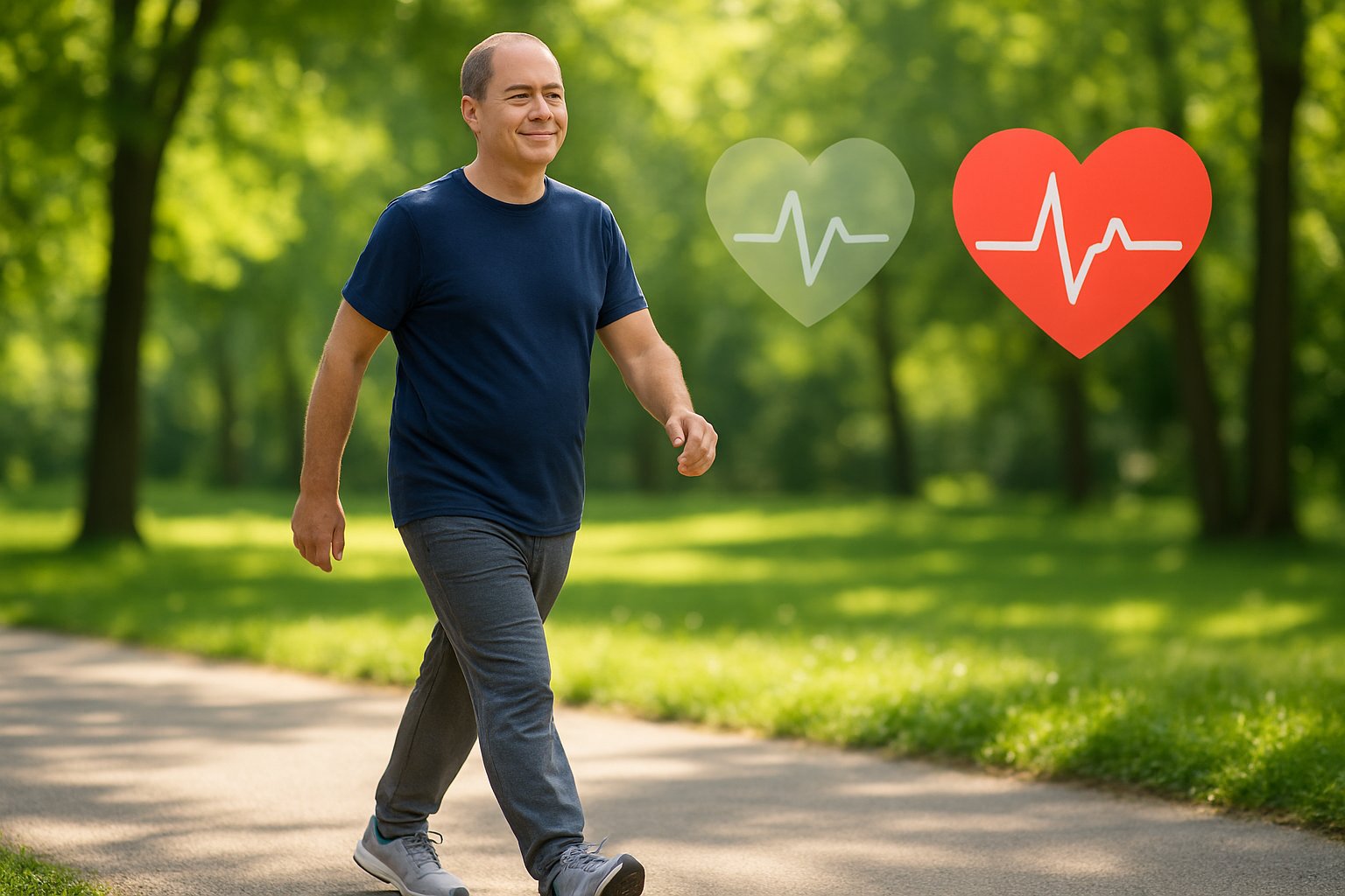 v2-12q09z-gajsh - Preventive Medicine Daily A person walking on a sunny park path surrounded by trees, wearing athletic clothes and sneakers.