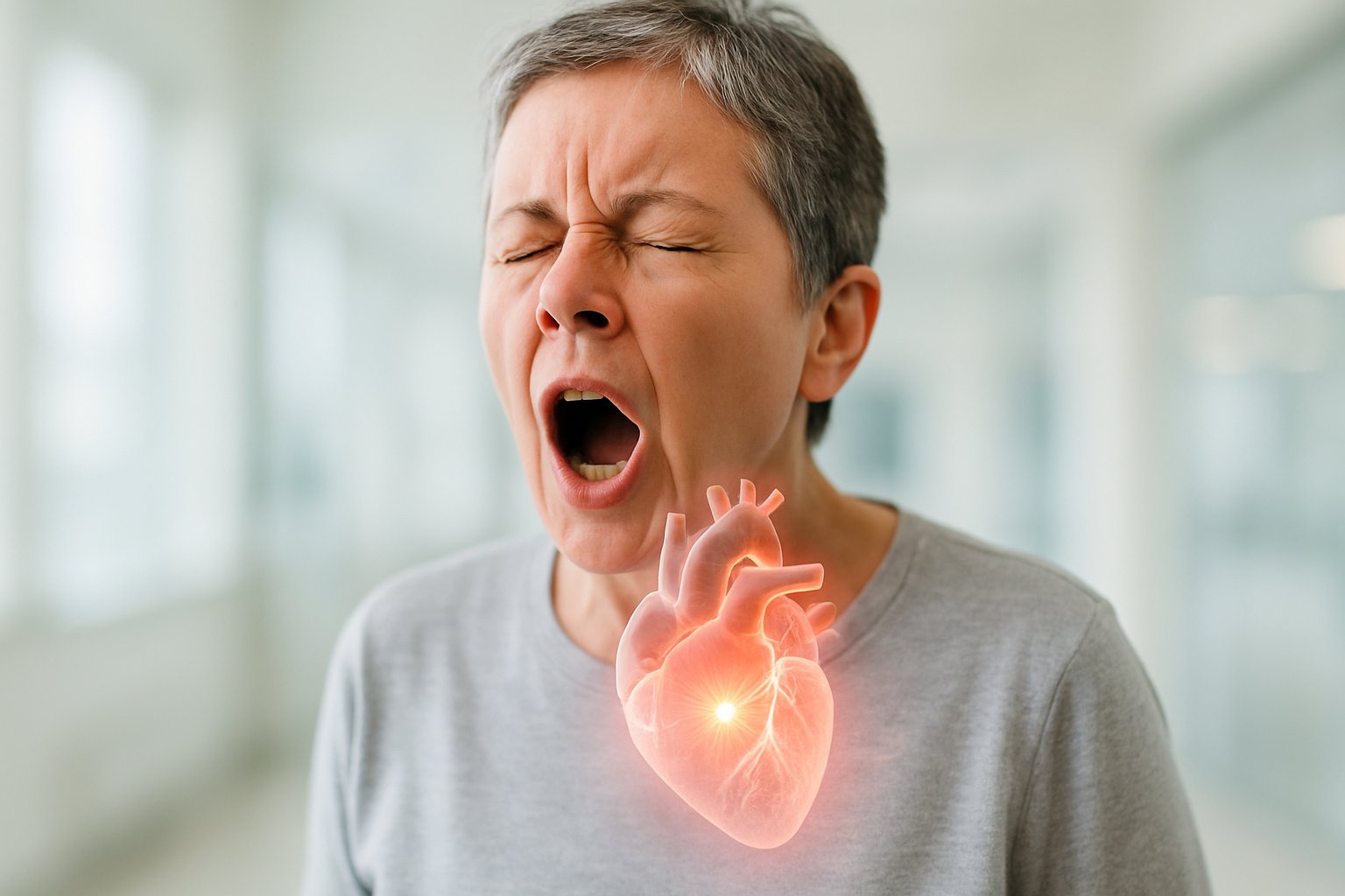 v2-12xet8-vbftm - Preventive Medicine Daily Person sneezing with a semi-transparent anatomical heart visible over their chest.