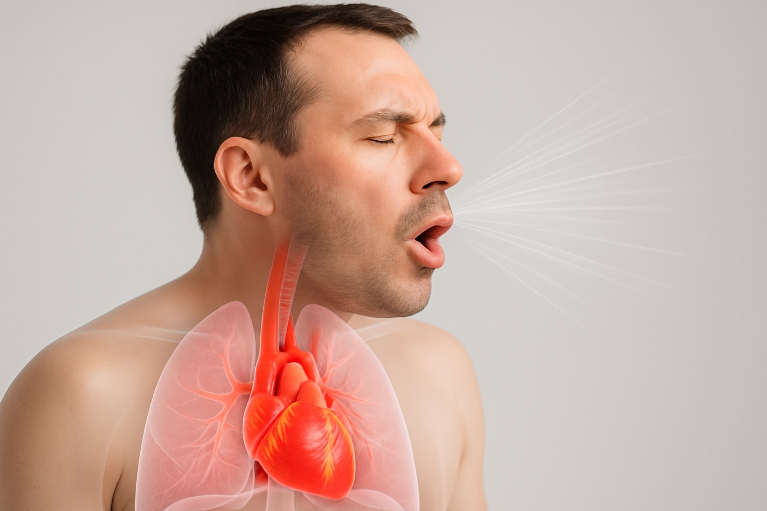 v2-12xey5-t965b - Preventive Medicine Daily A person mid-sneeze with a semi-transparent view showing the heart and lungs inside the chest.