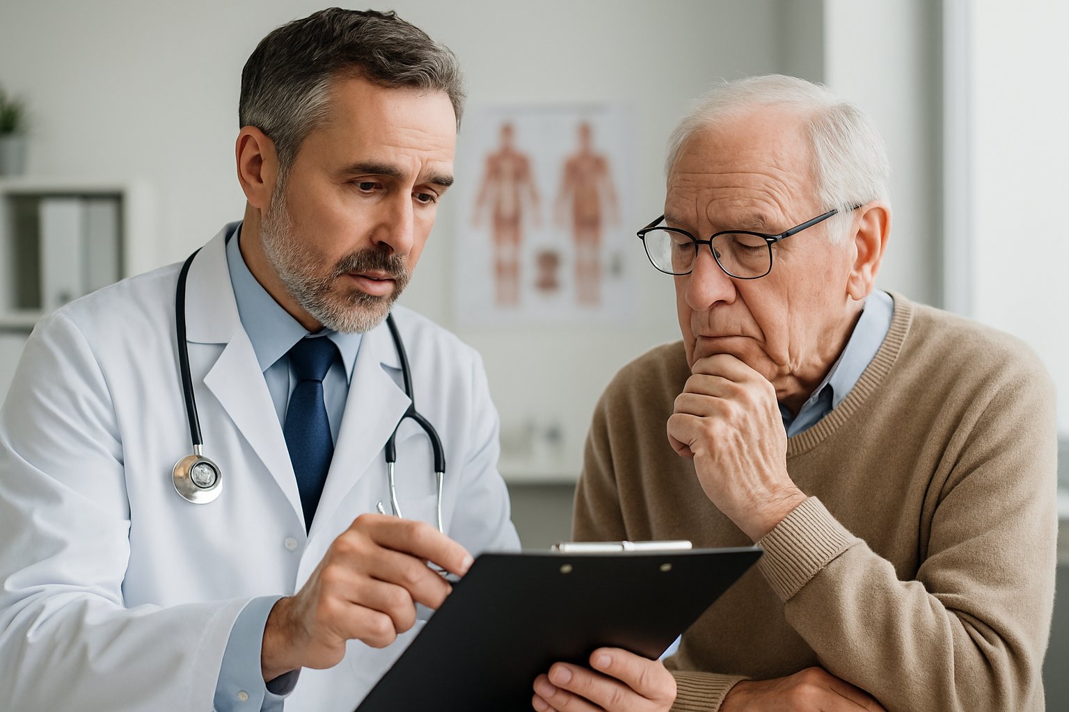 Who shouldn't take senolytics? - Preventive Medicine Daily A doctor discussing health concerns with an elderly patient in a medical office.