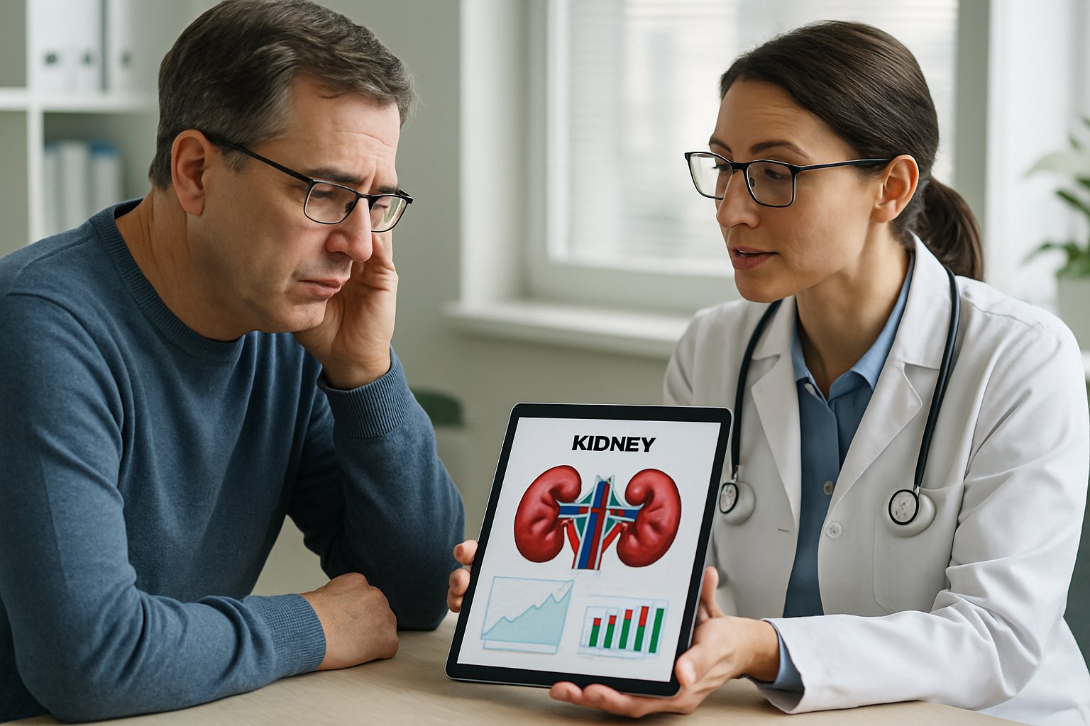 low eGFR - Preventive Medicine Daily A person consulting with a doctor in a medical office, discussing kidney health.