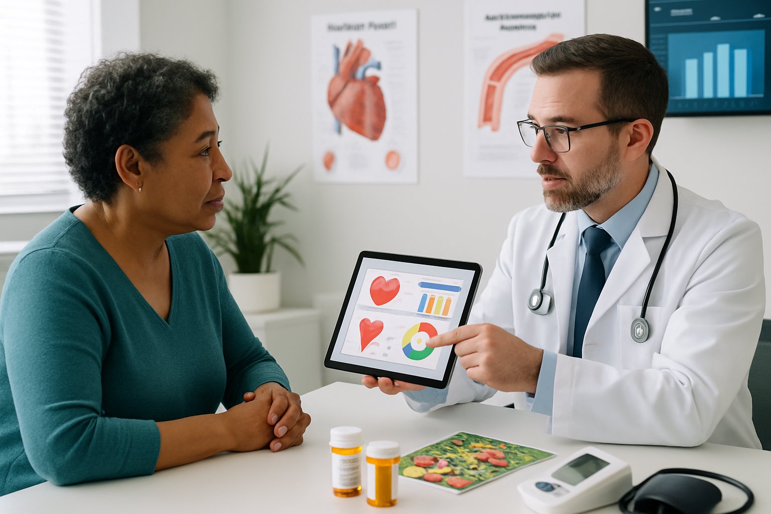 high triglycerides - Preventive Medicine Daily A doctor and patient discussing treatment options in a medical office with health-related materials on the desk.
